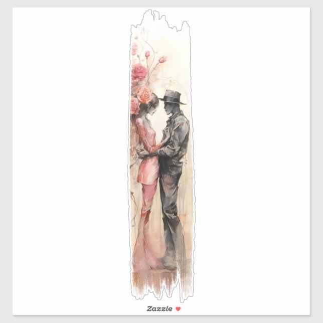 Sticker Peinture à brosse d'Embrassage romantique (Feuille)