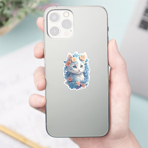 Sticker Peinture à l'aquarelle de chat mignon avec éclabou