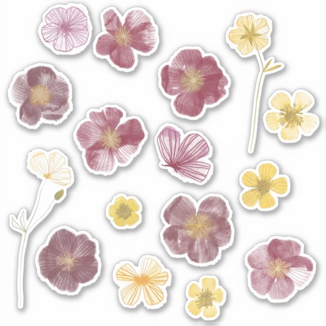Sticker Peinture à l'aquarelle de fleurs pressées (Devant)