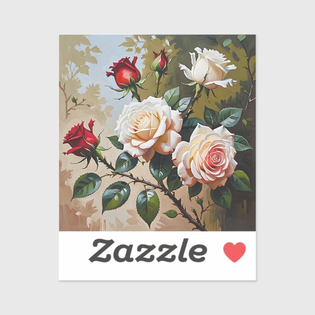 Sticker Peinture à l'huile rose blanche et rouge (Feuille)