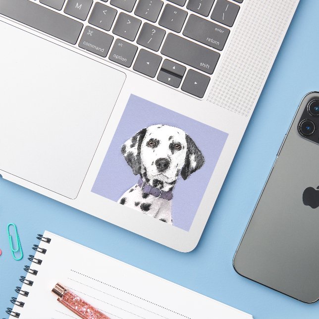 Sticker Peinture Dalmatienne - Cute Original Chien Art (Ordinateur portable avec iPhone)