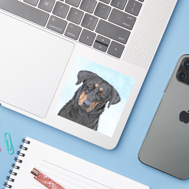 Sticker Peinture de Beauceron - Cute Original Chien Art (Ordinateur portable avec iPhone)