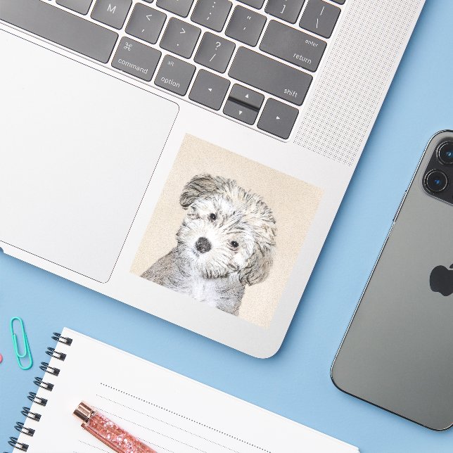Sticker Peinture de Chien Havanais - Cute Original Chien A (Ordinateur portable avec iPhone)