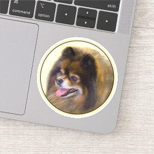 Sticker Peinture Poméranienne Noir et Tan Art Chien origin