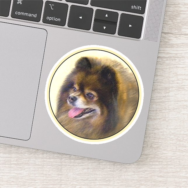 Sticker Peinture Poméranienne Noir et Tan Art Chien origin (Détail)