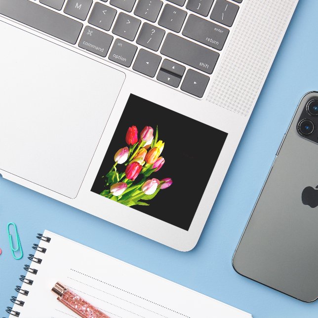Sticker Peinture Tulip - Art Fleur original (Ordinateur portable avec iPhone)