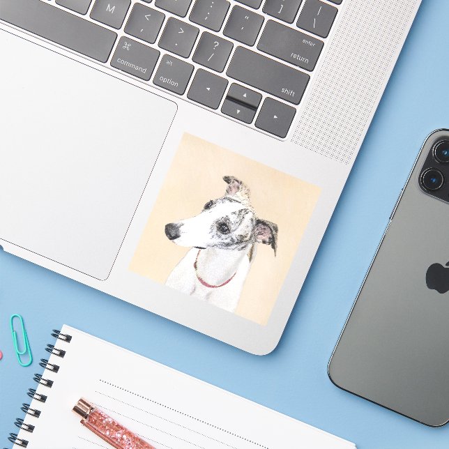 Sticker Peinture Whippet - Jolie art original chien (Ordinateur portable avec iPhone)