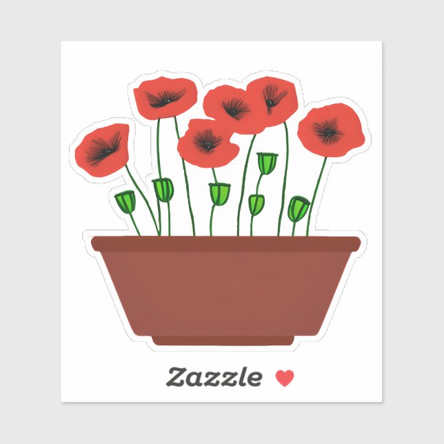 Sticker Pépites rouges dans un planteur en terre cuite (Feuille)