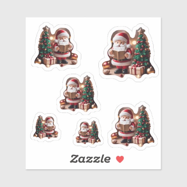 Sticker Père Noël avec sapin en 3D - 6 (Feuille)