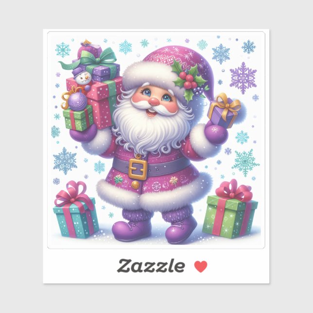 Sticker Père Noël célèbre Noël avec des cadeaux (Feuille)
