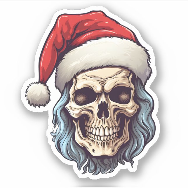 Sticker Père Noël Crâne portant un Casquette Noël Éffrayan (Devant)