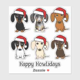 Sticker Père Noël Dachshunds mignon Chiens Wiener Noël