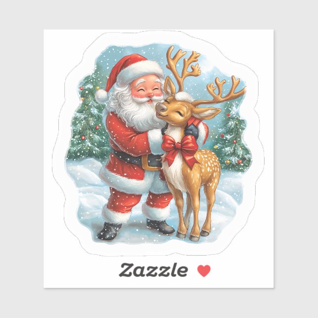 Sticker Père Noël Festive et chevalet de rennes joyeux (Feuille)