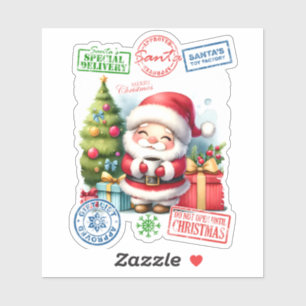 Sticker Père Noël Joyeux Avec Cadeaux