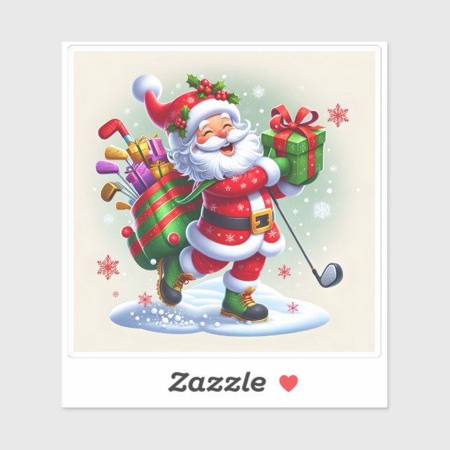 Sticker Père Noël Livrant Avec Joyeux Des Cadeaux En Jouan (Feuille)