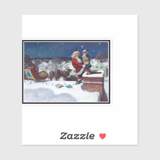 Sticker Père Noël Livres à Noël, (Feuille)