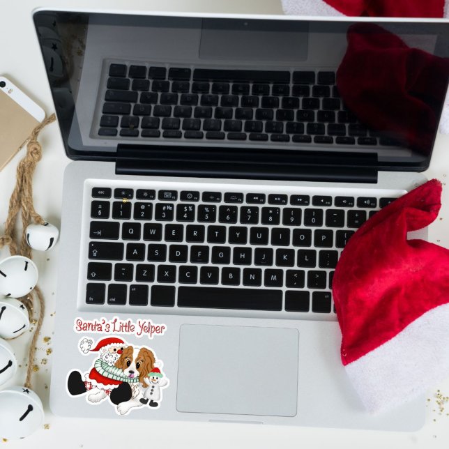 Sticker Père Noël Petit Yelper Cavalier King Charles (Créateur téléchargé)