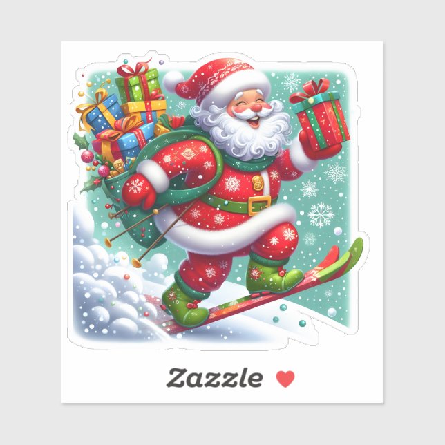 Sticker Père Noël Skiing Joyeusement le jour de Noël (Feuille)