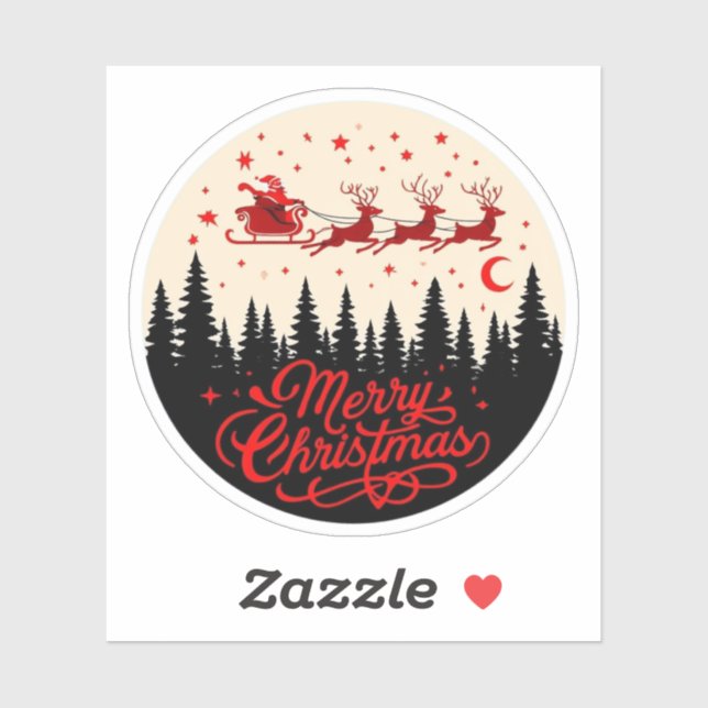 Sticker Père Noël Sleigh Joyeux Noël Forêt Scène Art" (Feuille)