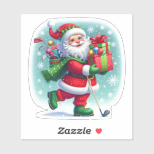 Sticker Père Noël transporte joyeusement des cadeaux et de