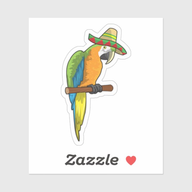 Sticker Perroquet avec casquette de paille (Feuille)