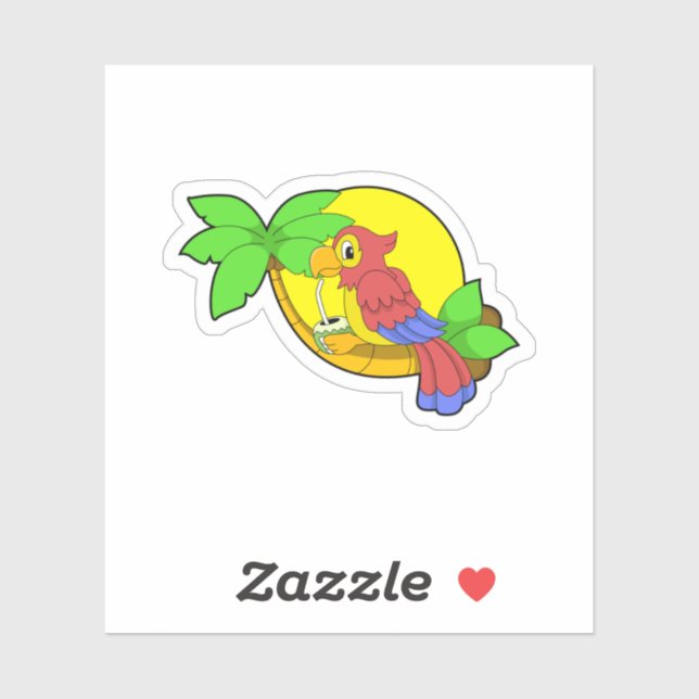 Sticker Perroquet avec noix de coco (Feuille)