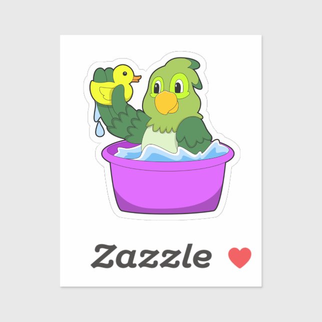 Sticker Perroquet dans la baignoire avec canard (Feuille)