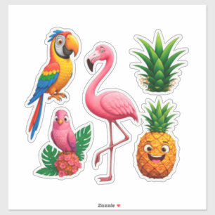 Sticker Perroquet Flamant Roseau Ananas Déco Été Mignon