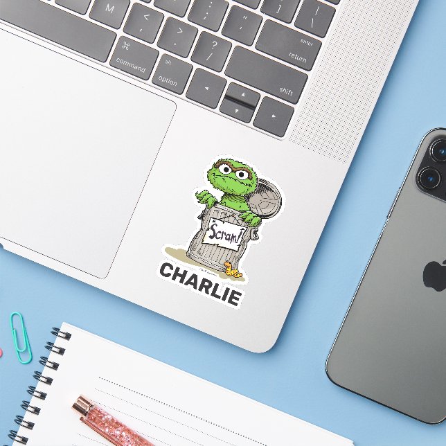 Sticker Personalized Oscar the Grouch Scram (Ordinateur portable avec iPhone)