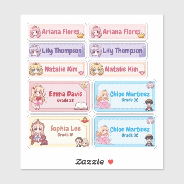Sticker Personalized Princess Name Labels – Pastel Kawaii (Feuille)