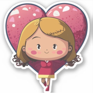 Sticker Personnage de dessin animé Cute Heart Kids