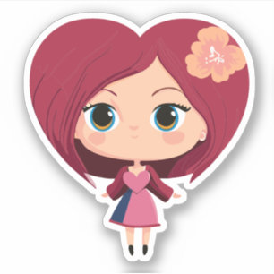 Sticker Personnage de dessin animé Cute Heart Kids