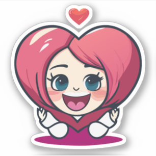 Sticker Personnage de dessin animé pour enfants au cœur mi