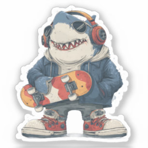 Sticker Personnage de requin hip hop de dessin animé avec