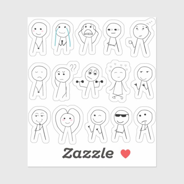 Sticker Personnages bâtonnets dessinés à la main Réactions (Feuille)