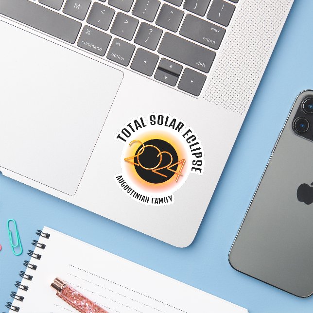 Sticker Personnalisable 2024 TOTAL SOLAR ECLIPSE (Ordinateur portable avec iPhone)
