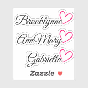 Sticker Personnalisé 3 Noms Texte rose Calligraphie Coeur