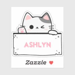 Sticker personnalisé Cute White Grey Nom de chat