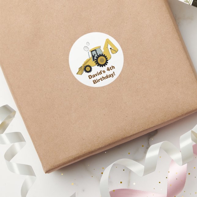 Sticker personnalisé de construction de backhoe am (Construction Birthday Backhoe Favor Sticker)