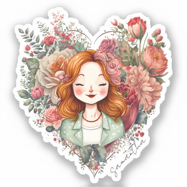 Sticker Personnalisé Floral Jolie Dame (Recto)