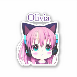 Sticker Personnalisée Kawaii Girl avec casque sur