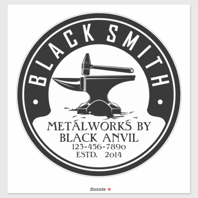 Sticker Personnaliser Blacksmith Black Anvil Metal Works A (Feuille)