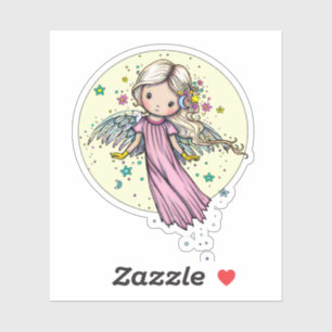 Sticker Petit ange rose flottant par lune