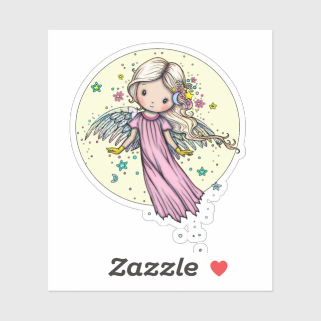 Sticker Petit ange rose flottant par lune (Feuille)