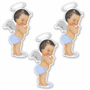 Sticker Petit bébé garçon ange lumière bleu argent ailes h