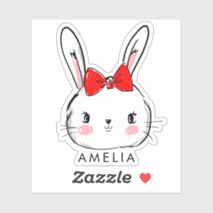 Sticker Petit lapin mignon avec Bow rouge