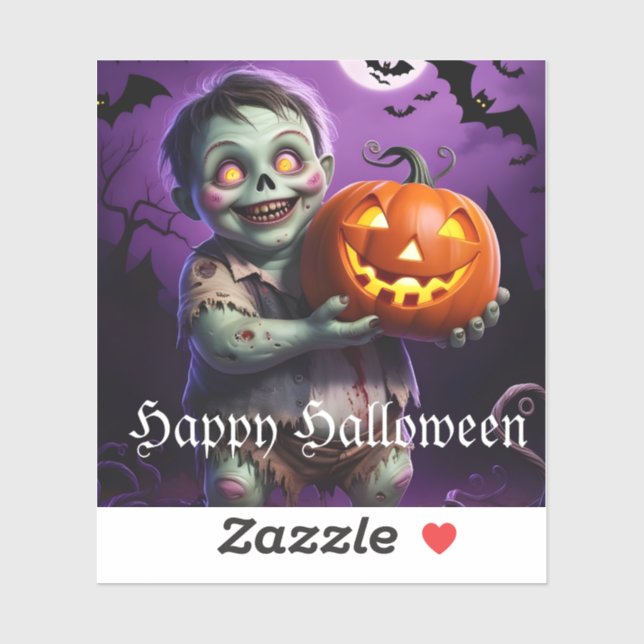 Sticker Petit Monstre Vert et ami Citrouille (Feuille)