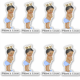Sticker Petit Prince Bébé Garçon Bleu Or Couronne ethnique