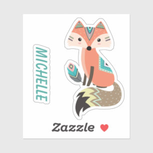 Sticker Petit renard tribal rouge avec plume