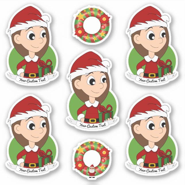 Sticker Petite fille avec cheveux brun long vacances dessi (Devant)
